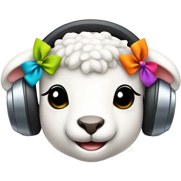 Cute lamb wearing a bow and headphones emoji