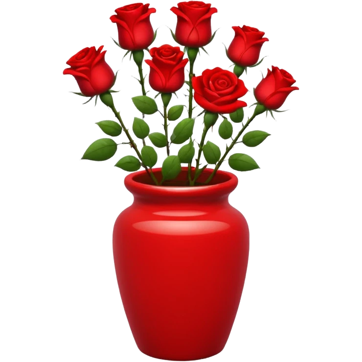 Scarlet red ceramic pot, tall and cylindrical, with red roses. emoji