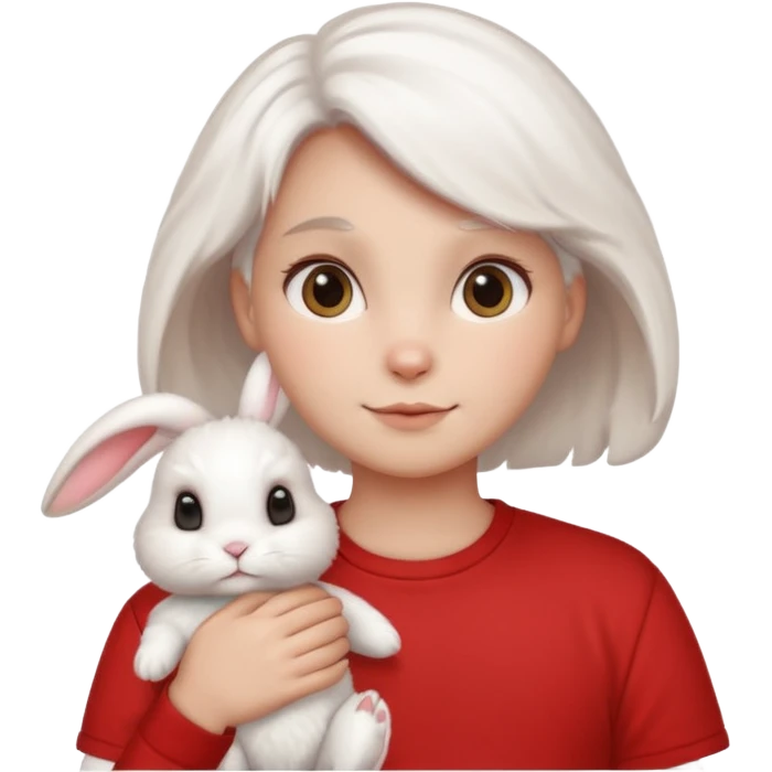 white bunny, pet lover, red shirt. emoji