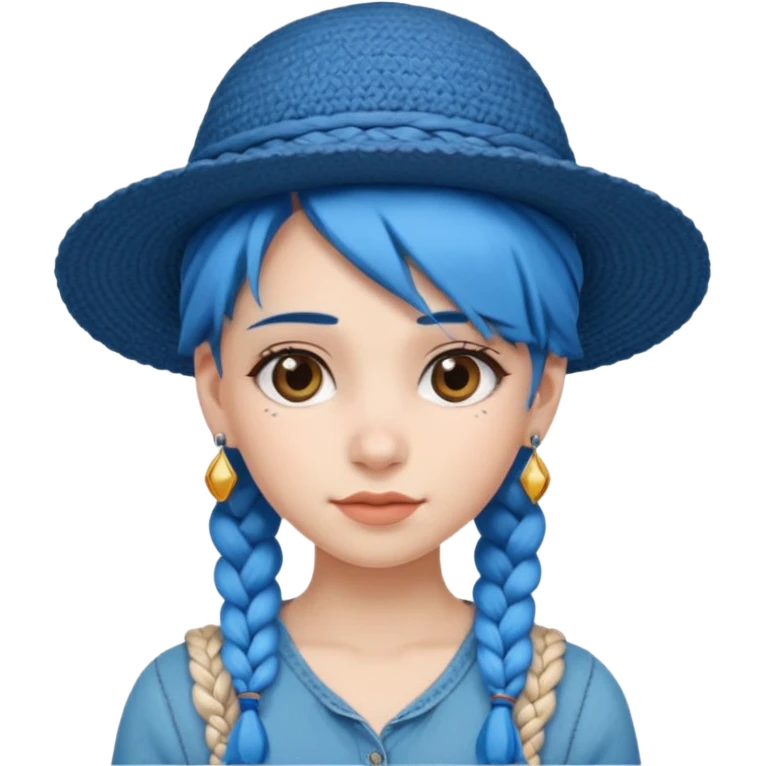 hat wearing earrings braided girl blue hair emoji