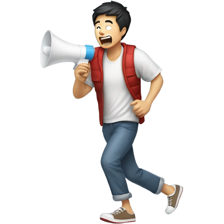 Chinese guy who hasn’t slept in 5 days yelling in a megaphone and running barefoot emoji