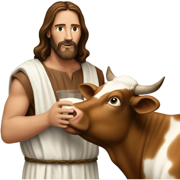 Jesus Christ milks a brown cow emoji