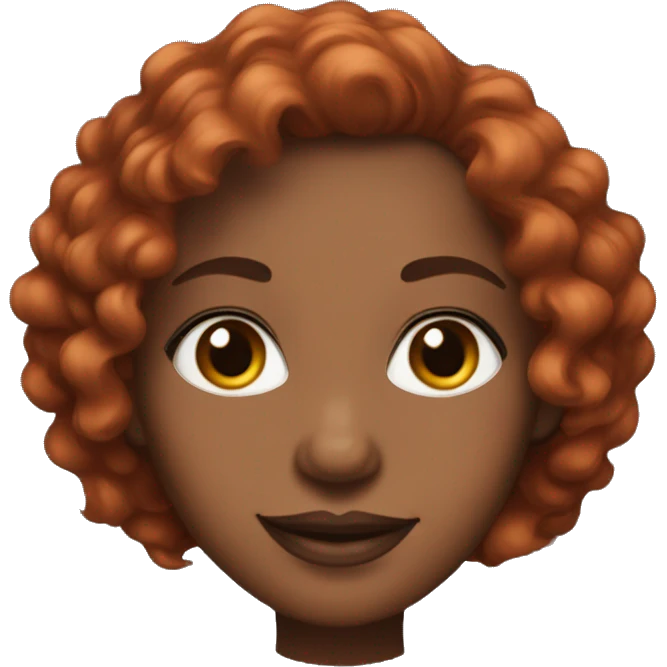 smiling dark-skinned woman with full lips,shoulder length curly red hair, long eye lashes, almond shaped eyes emoji