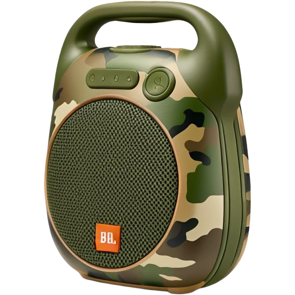 JBL Clip 4 portable speaker in camouflage pattern, simple iOS emoji style emoji