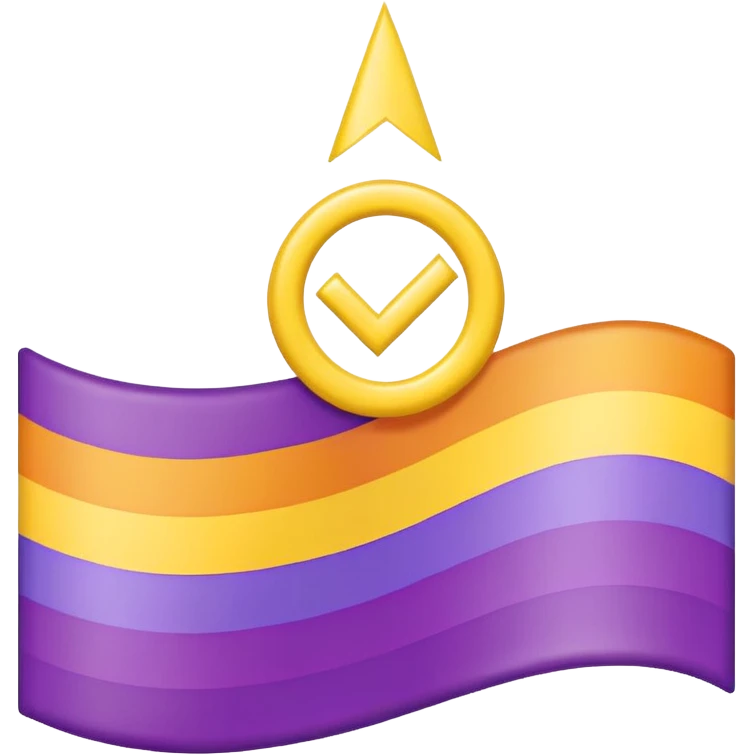 Progress Pride flag with intersex symbol, waving — rainbow stripes, chevron, yellow triangle, purple circle — bright, inclusive, proud. emoji