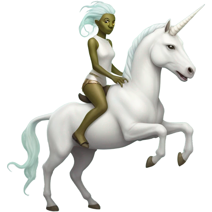 reptilian alien woman, full body, on a white unicorn emoji