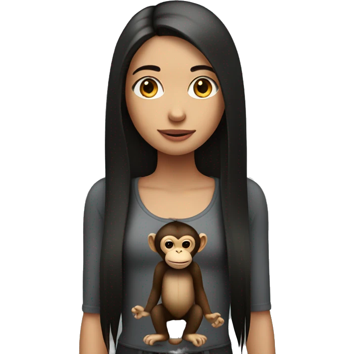 girl with dark long straight hair with monkey emoji