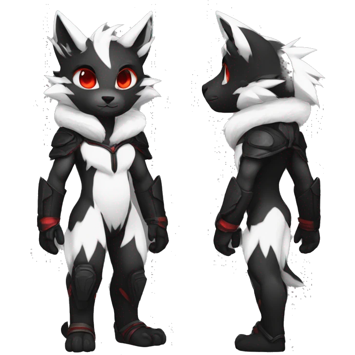 Anthro-Edgy-Cool-Dark-Black-White-Red-Contrast-Colors-Fantasy-Fur-Sona-Chibi-Shiny-Fakémon-Hybrid full body emoji