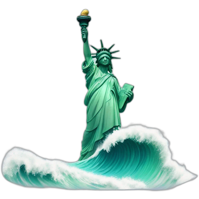 statue of liberty surfering on a big wave emoji