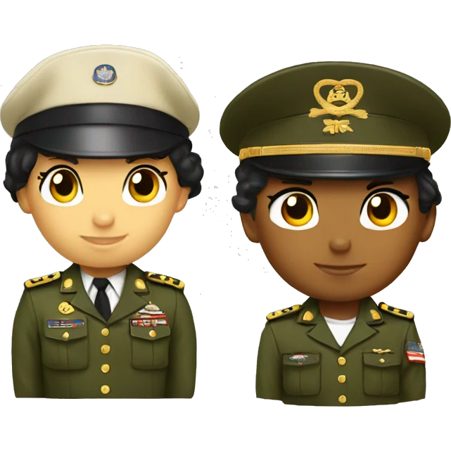 Hello kitty and tanned boy kitty in military uniform emoji