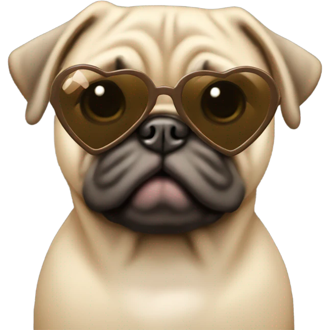 Beige pug with beige heart shaped sunglasses emoji