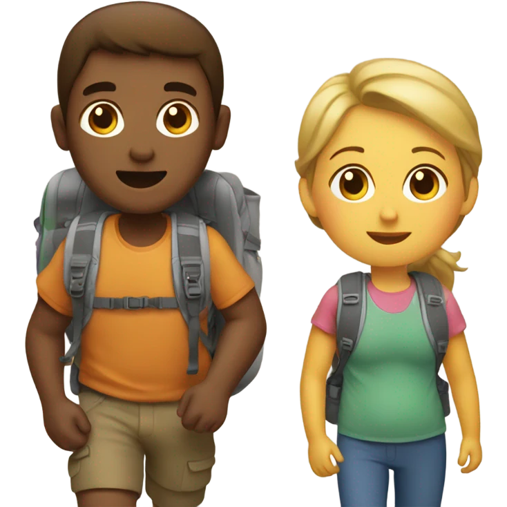 Woman, man, and baby hiking emoji