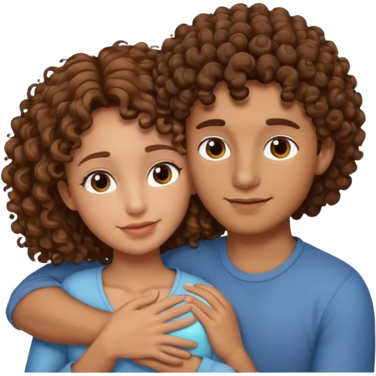 cuddling couple lighter skin male, brownskin girl with curly hair emoji