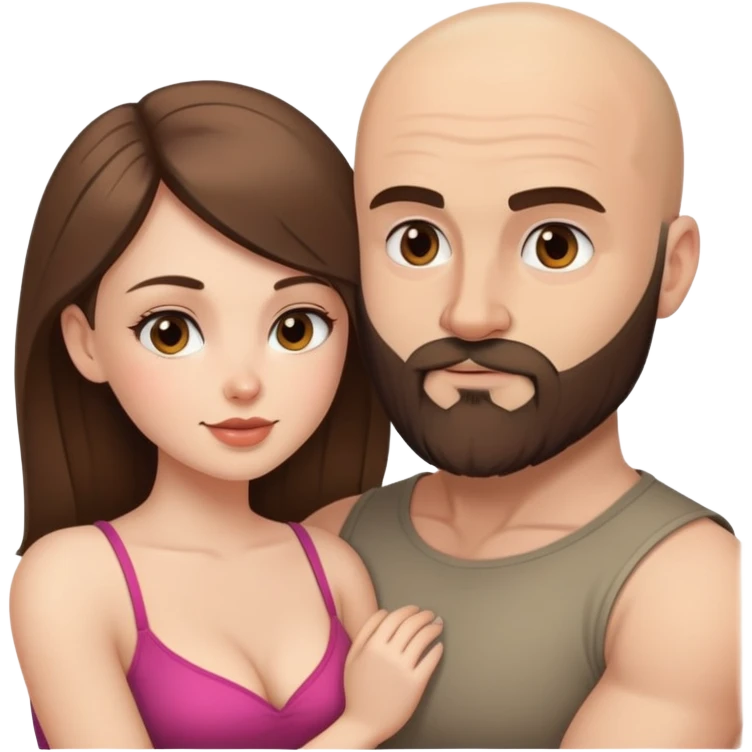 Beautiful light brunette seducing her muscular bald beard husband emoji