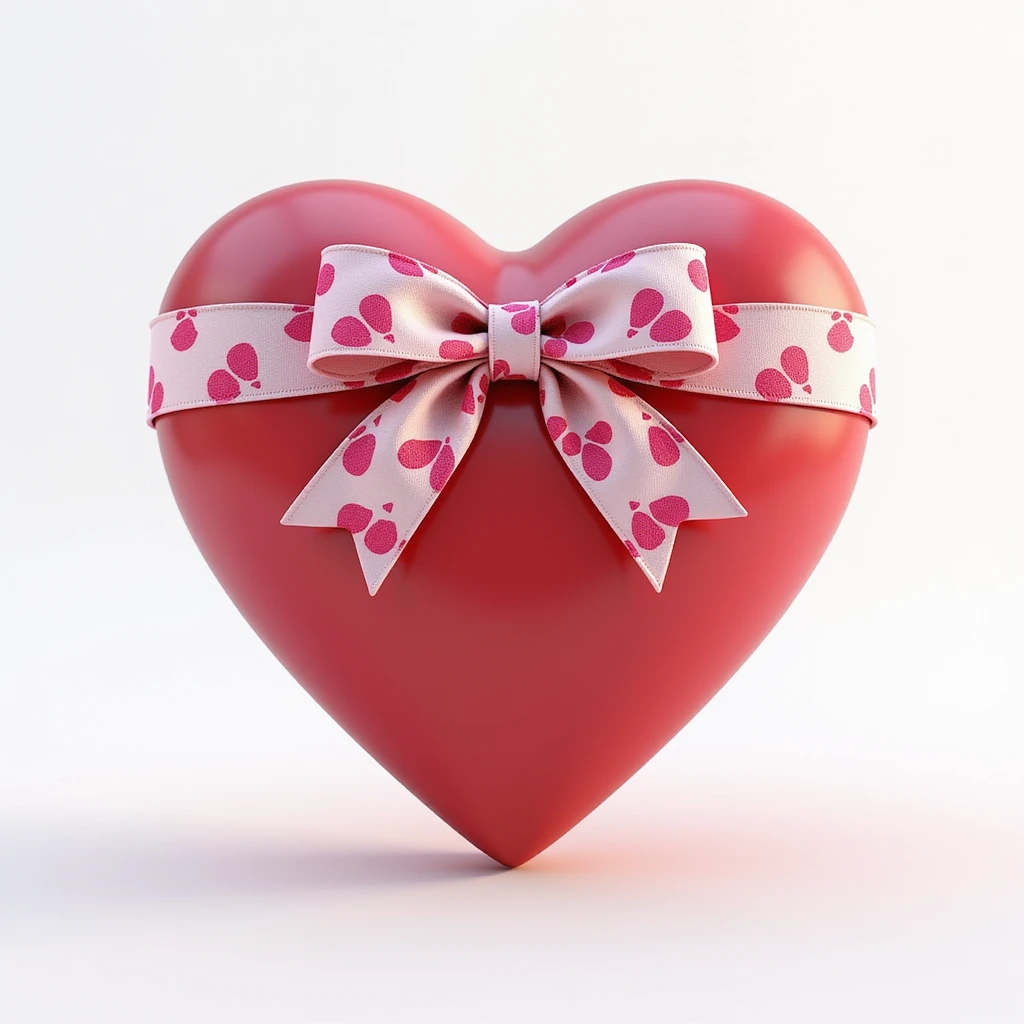 realistic heart with a pink bow decorated with heart pattern on the bow, photorealistic style emoji