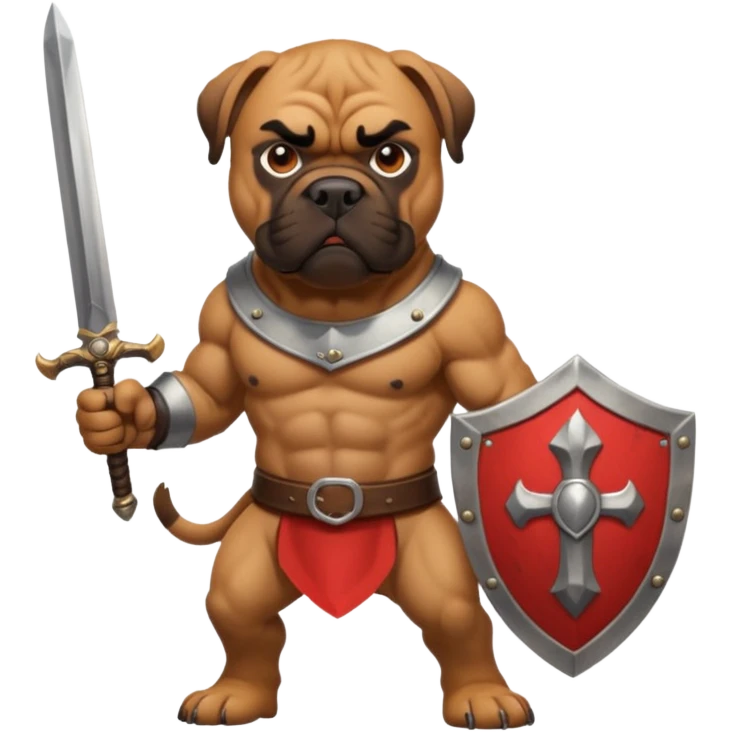 A bullmastiff as a legend with sword and shield emoji