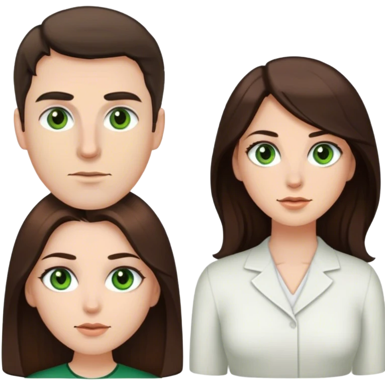 White man brown eyes and 50's short dark BROWN hair and white woman with long brown hair and green eyes emoji
