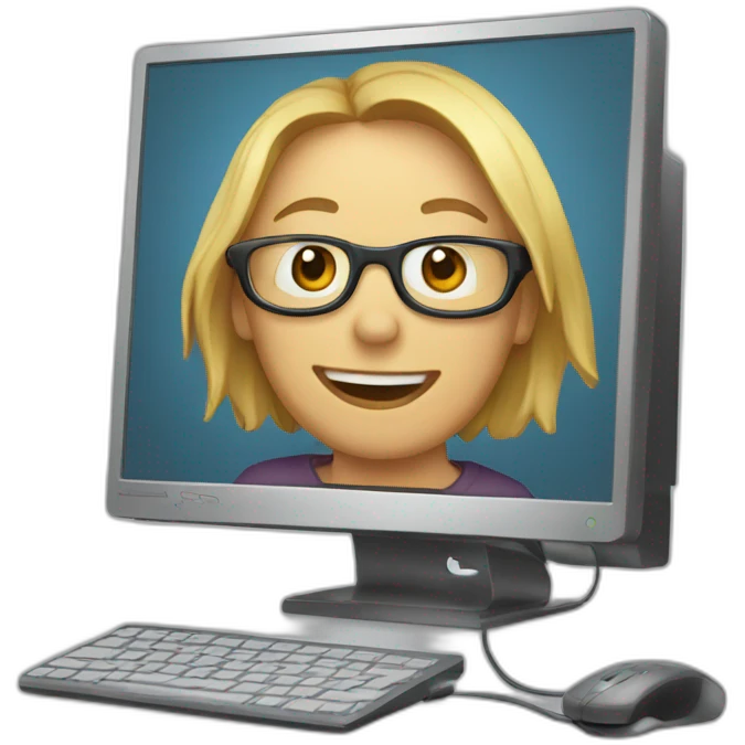 computer with the video call on the screen emoji