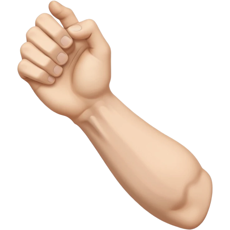 a human arm and hand in the exact pose and style of the strong arm emoji 💪 but the arm is weak and thin, with no biceps, looking frail and limp emoji