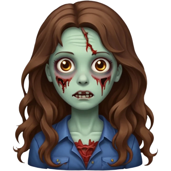 Zombie girl with wavy long brown hair emoji emoji