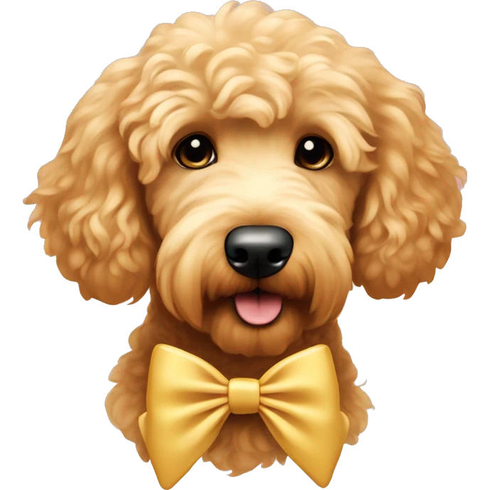 golden doodle with tan coquette bow emoji