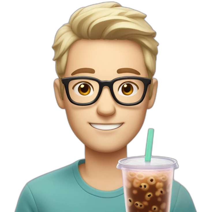 Handsome White Skin Guy with glasses drinking bubble tea emoji