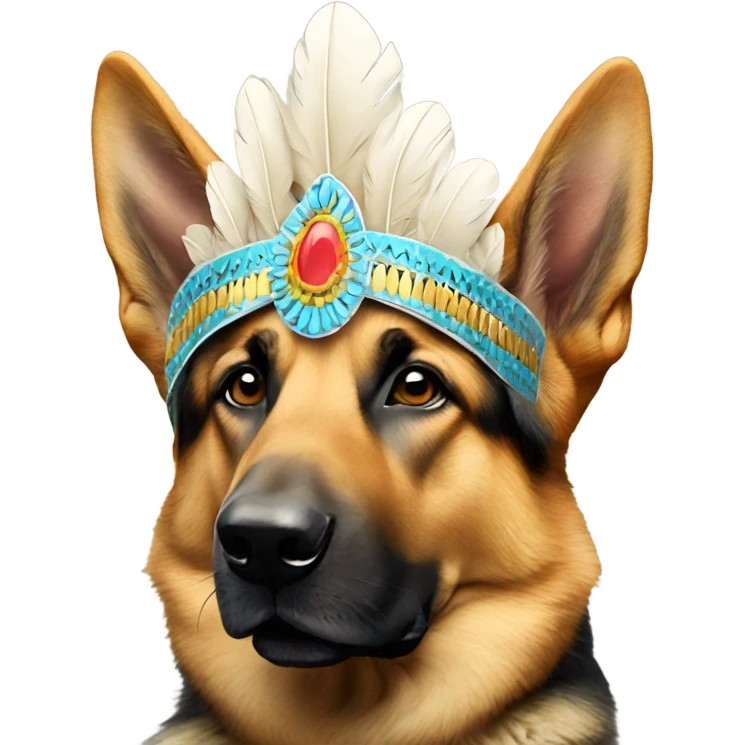 German shepherd wearing large chief headdress  emoji