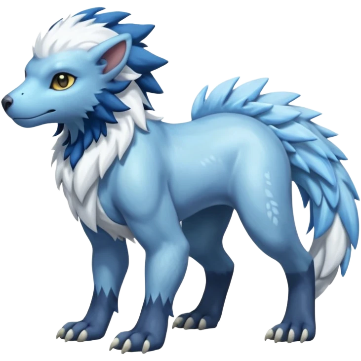 Icy scarf-covered glacial glistening glossy smooth soft flaky scaly furry hyper-realistic boreal Manectric-Absol-Luxray-Pyroar-Fakémon-fusion-animal-creature, full body  emoji