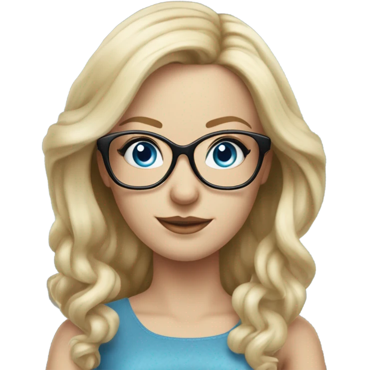 Pretty Caucasian blonde woman with glasses in a dress, hyper realistic with blue eyes  emoji