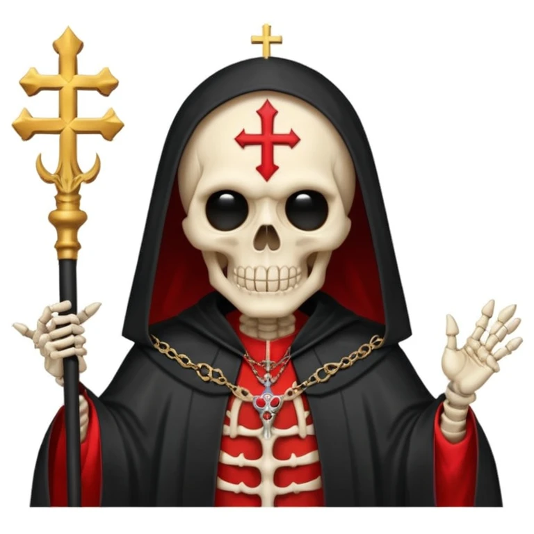 Skeleton metal singer in satanic pope robe with black hair emoji