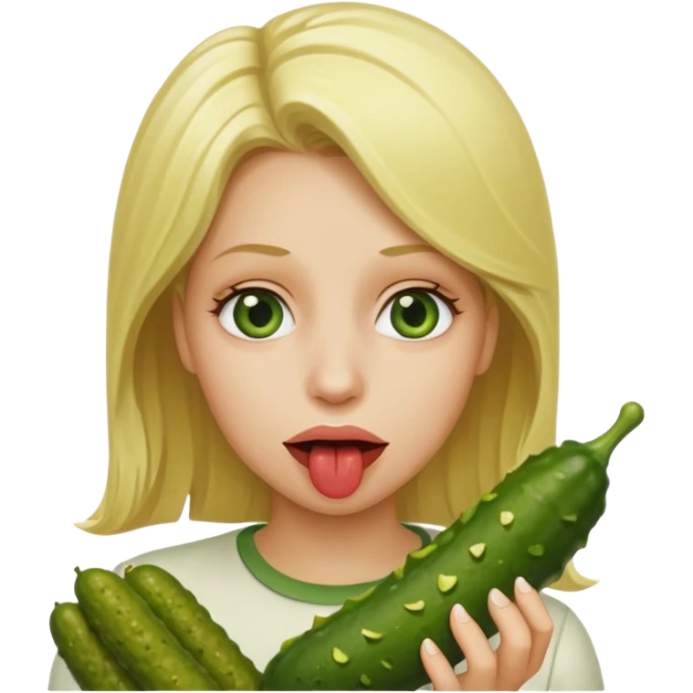 Naked Blonde with a pickle in her mouth emoji