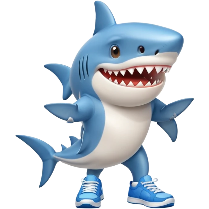 Funny shark character with blue sneakers showing thumbs up emoji