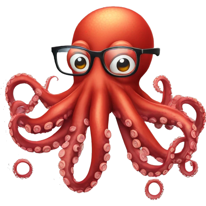 red cartoon octopus thinking with glasses emoji