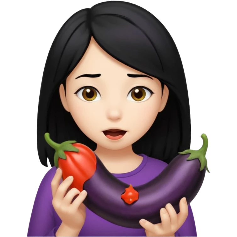 girl black hair sucking black hairy eggplant emoji