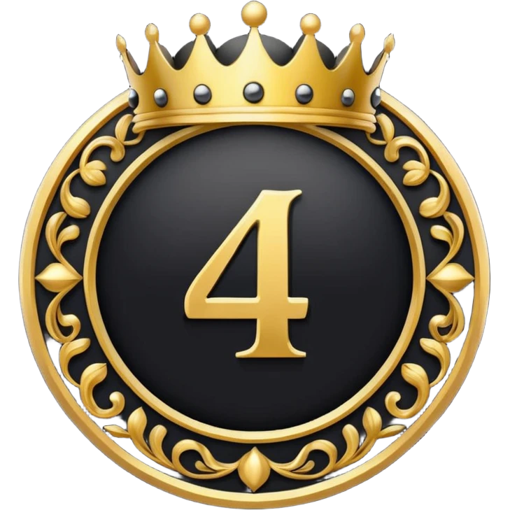 Make a round icon for a paid subscription, black and gold, with the number 4 and a crown. emoji