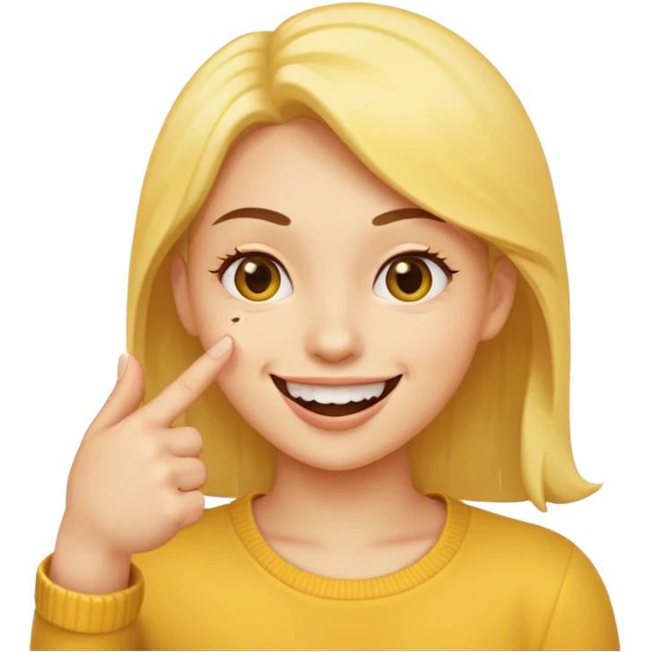 Make it a emoji yellow face (no gender) juste à face like that 😊 with a finger like that 👈 it it’s mouth like the emoji is biting it in a fliry way emoji