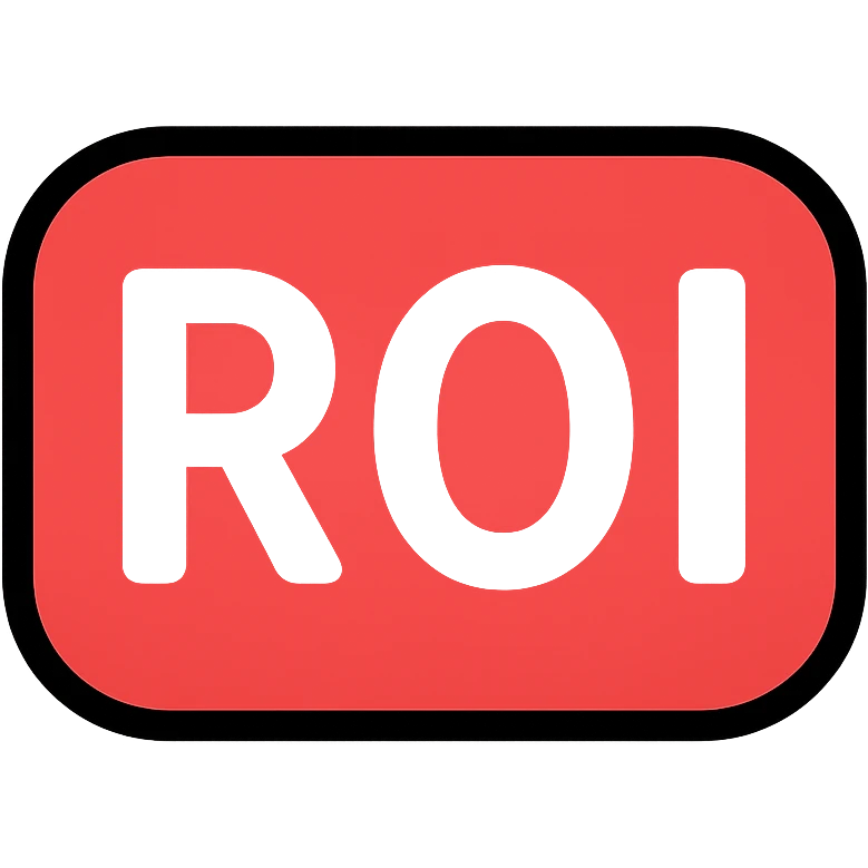 red button with the text 'ROI', bold and clear, modern style emoji