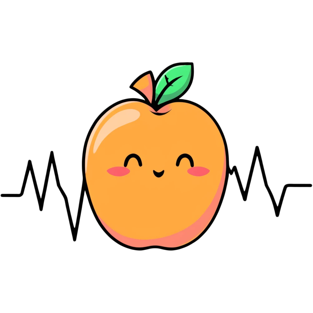 cute cartoon peach with an EKG heartbeat line emoji