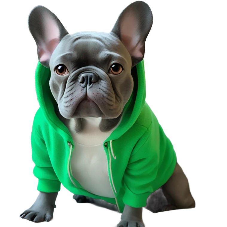 Blue French bulldog wearing grinch hoodie emoji