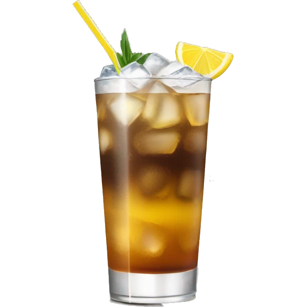 a tall and thin highball cocktail with 2 colors, brown on the bottom and light yellow on top with crush ice and a straw, juste one drink, clear separation between colors emoji