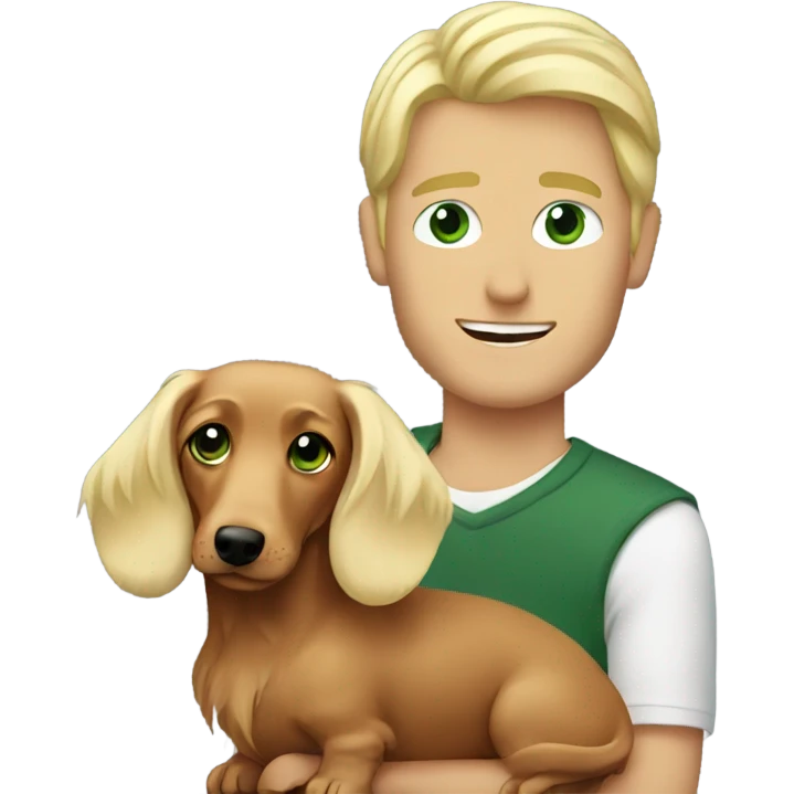 Green eyed blonde guy with long haired dachshund  emoji