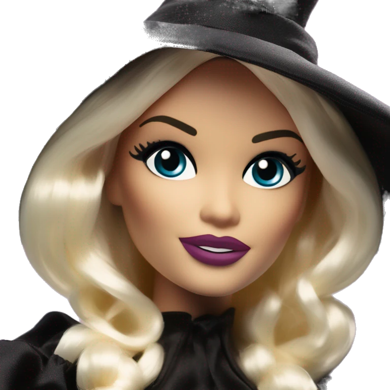 Curiously photogenic silkstone Barbie witches enchanted TV series floating gently on broomsticks emoji