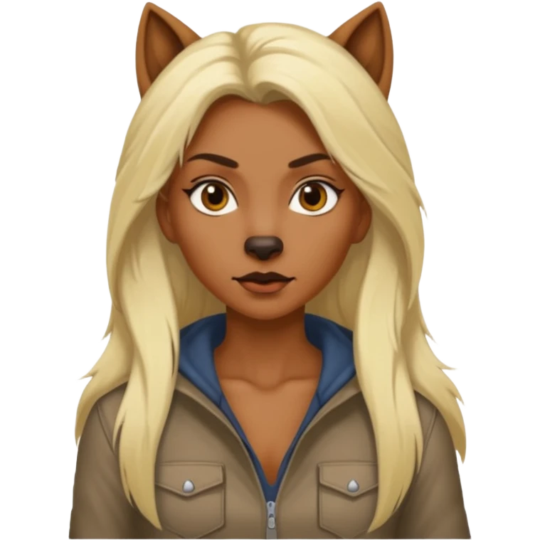 dark brown werewolf woman with long blond hair in casual outfit emoji