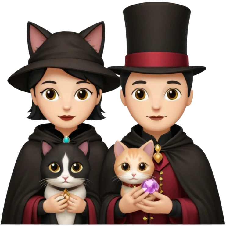 magician couple and their pet cat emoji