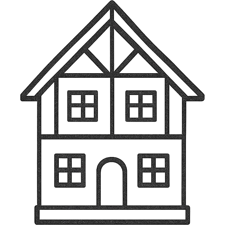 Icon of a house in Kaliningrad, hand drawn, black outlines, no fill, simple and clean, front view emoji