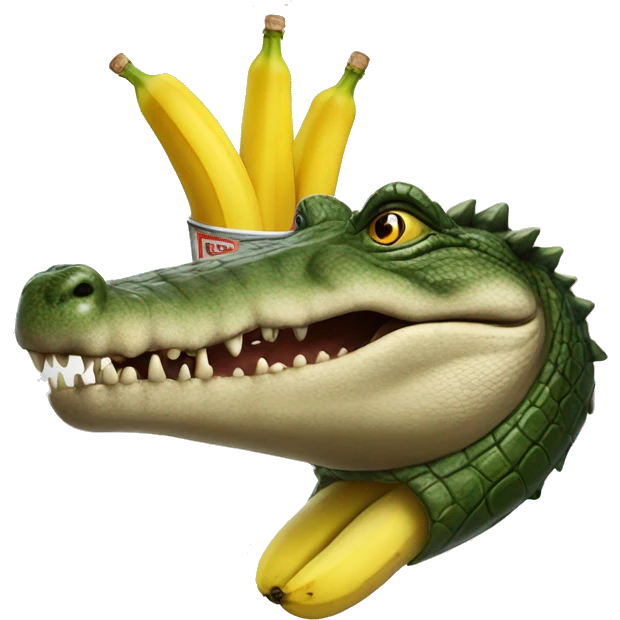 A crocodile with a banana on his head and a vodka in the hand  emoji