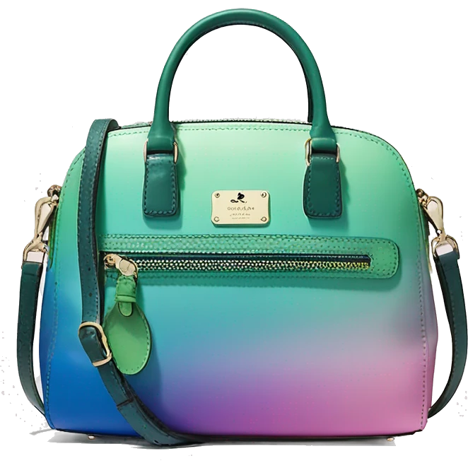 Realistic isolated blue ,green ,pink , and purple metallic ombre kate spade satchel purse.  emoji