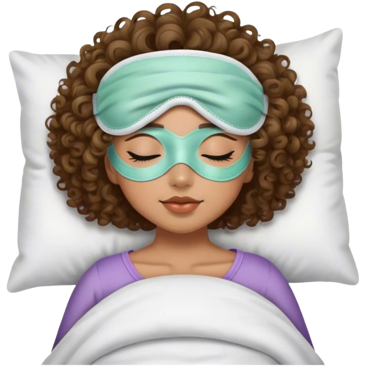 girl with curly brown hair and light olive skin wearing a sleeping mask   emoji