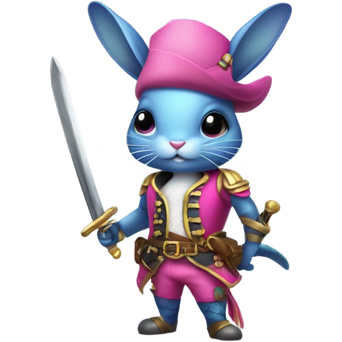 Rainbow fish bunny wearing pink pirate clothes and sword emoji