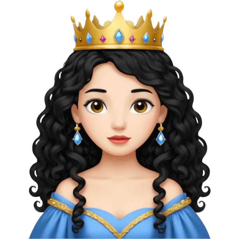 Princess with long curly black hair, small crown emoji